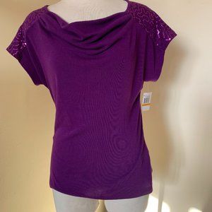CABLE & GAUGE PETITE SIZE S PURPLE POLYESTER RAYON  SEQUIN